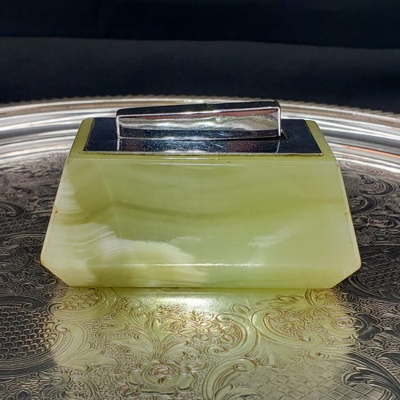 Green Onyx Table Lighter - Vintage Mid Century Modern Consul