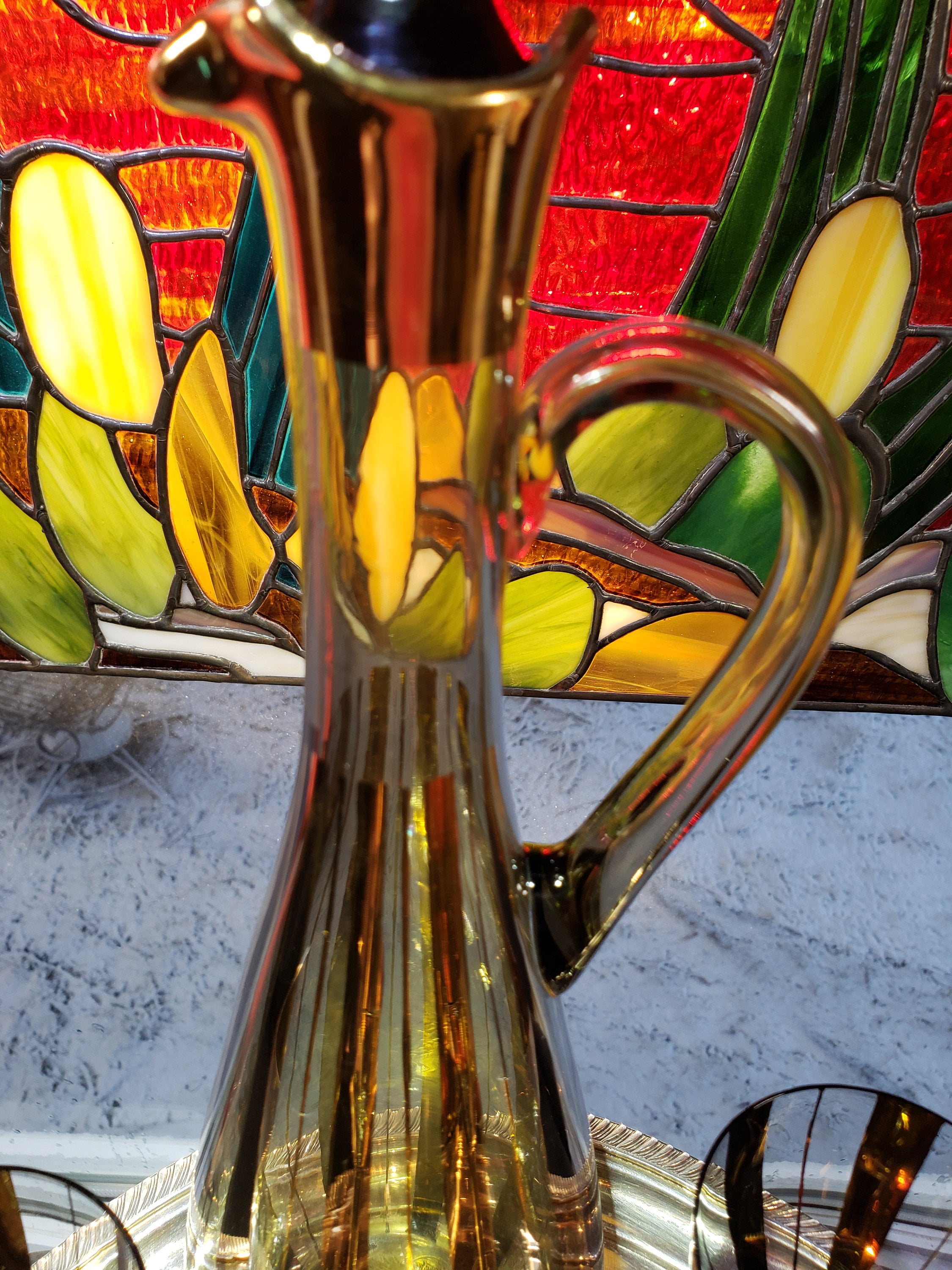 Vintage MCM Gold Decanter and Glass Set - Vintage Barware, Retro