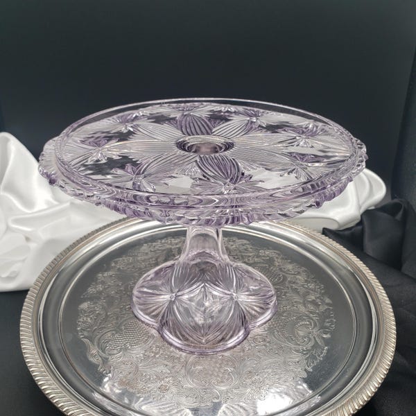Antique EAPG Amethyst Cake Stand: Victor Pattern, Purple Glass