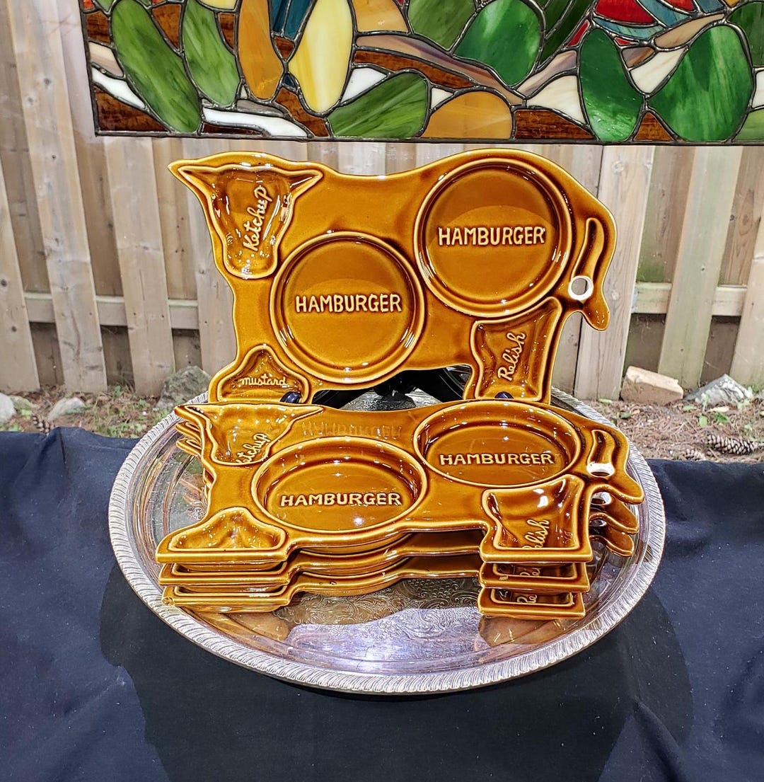 Vintage Cow Hamburger Plates: 1970s Ceramic BBQ Set of 4 - Etsy