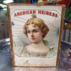 Antique American Heiress Cigar Box - Factory No. 4 3rd Dist of N.Y - Vintage Cigar Box, Retro Decor, Tobacco Decor