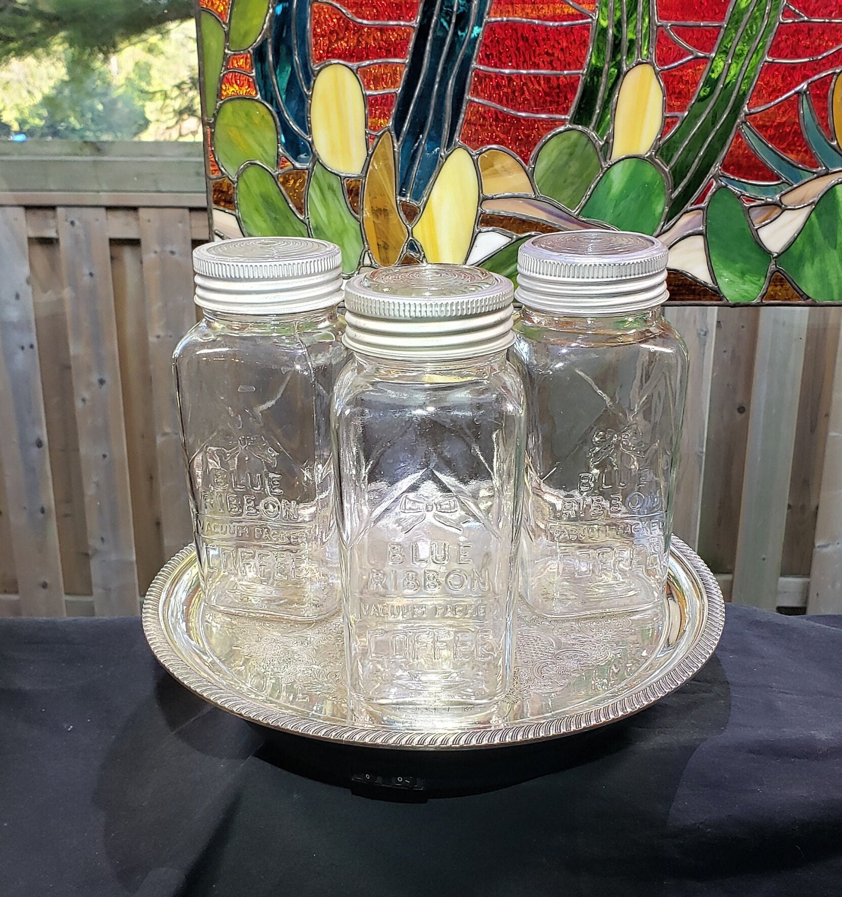 Vintage Canisters - Blue Ribbon Coffee Jars Set of 3 - 1933 Design Kitchen Storage & Decor, Vintage Kitchen Decor, Free Shipping