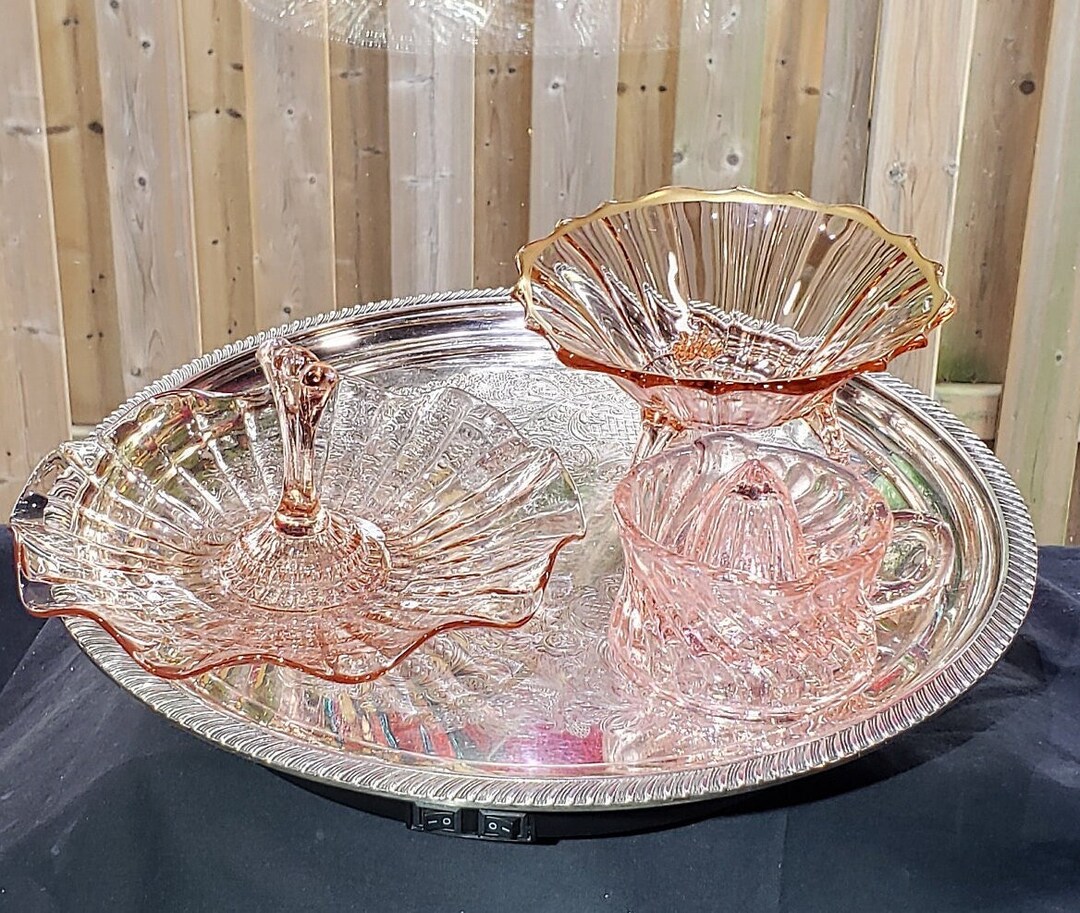 Collectible Pink Depression Glass Juicer and Bowls Stunning Etsy