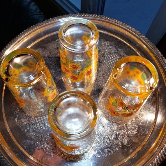 VTG Crisa Herringbone Zig Zag Yellow & Orange 16 Oz Drinking Glasses Set of  2