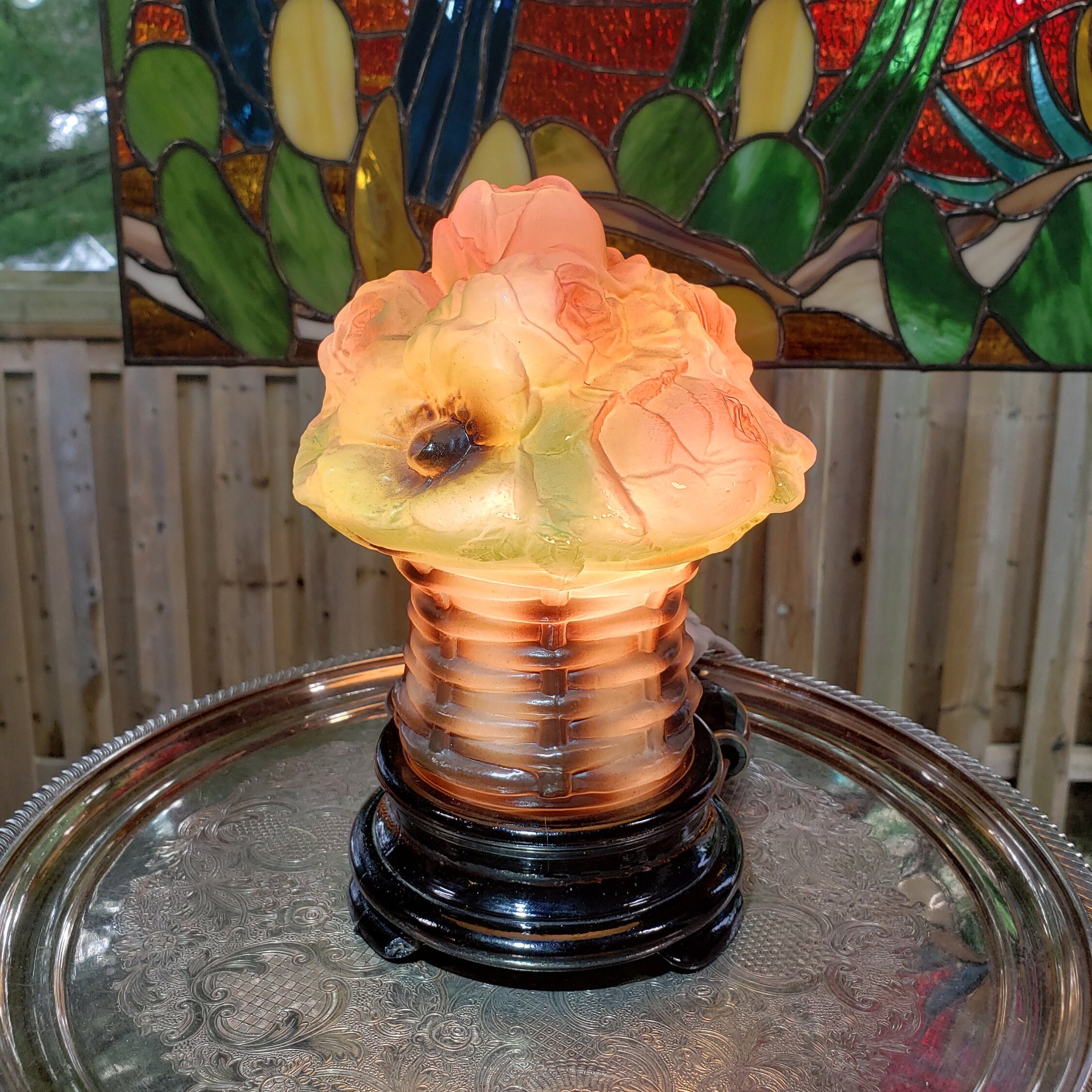 ビンテージ　超希少　ティファニー　フランクロイドライト財団　花瓶 Rare Antique Tiffin-franciscan Flower Basket Lamp - Illuminate