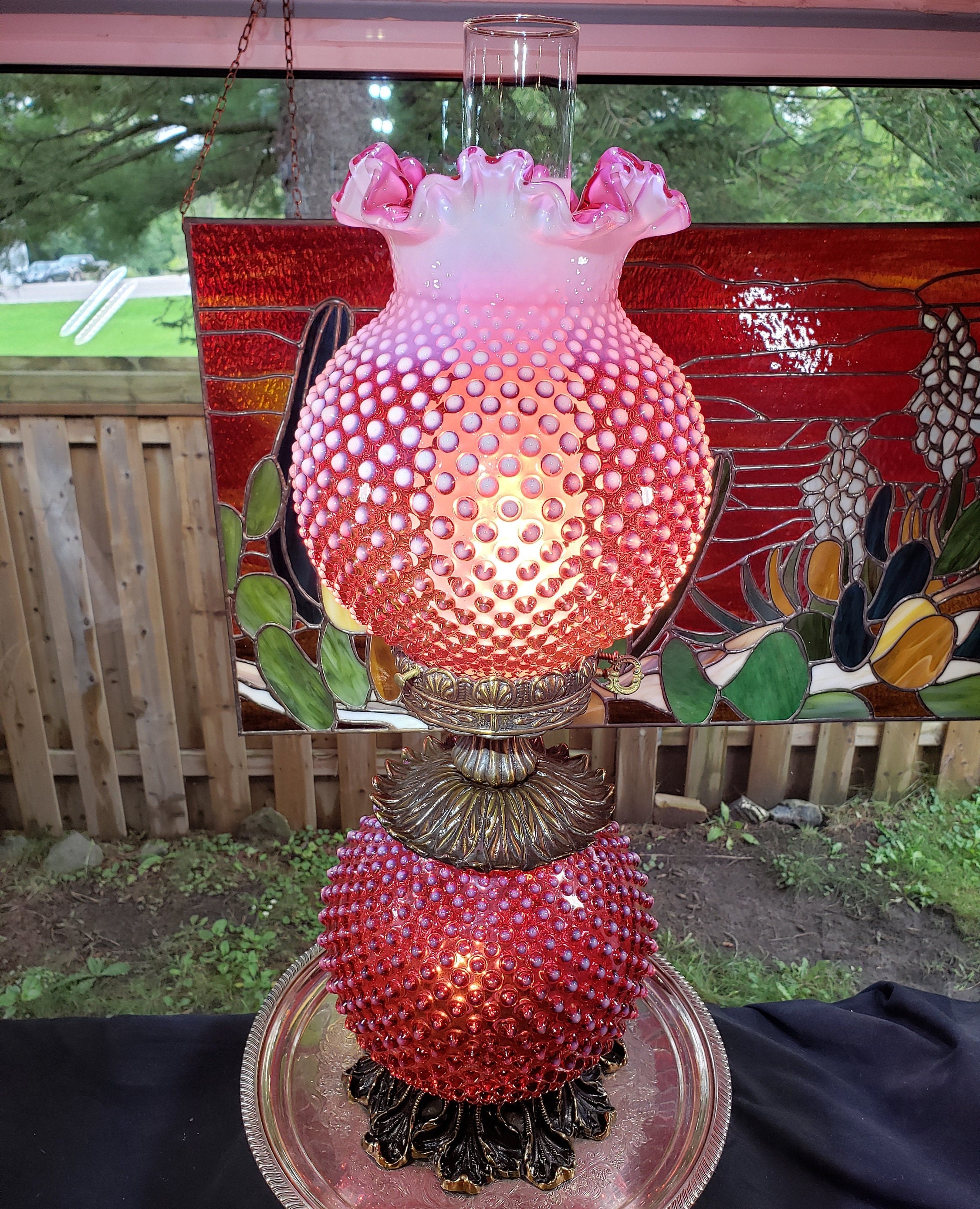 Stunning Vintage Fenton Hobnail Gone With the Wind Style Cranberry