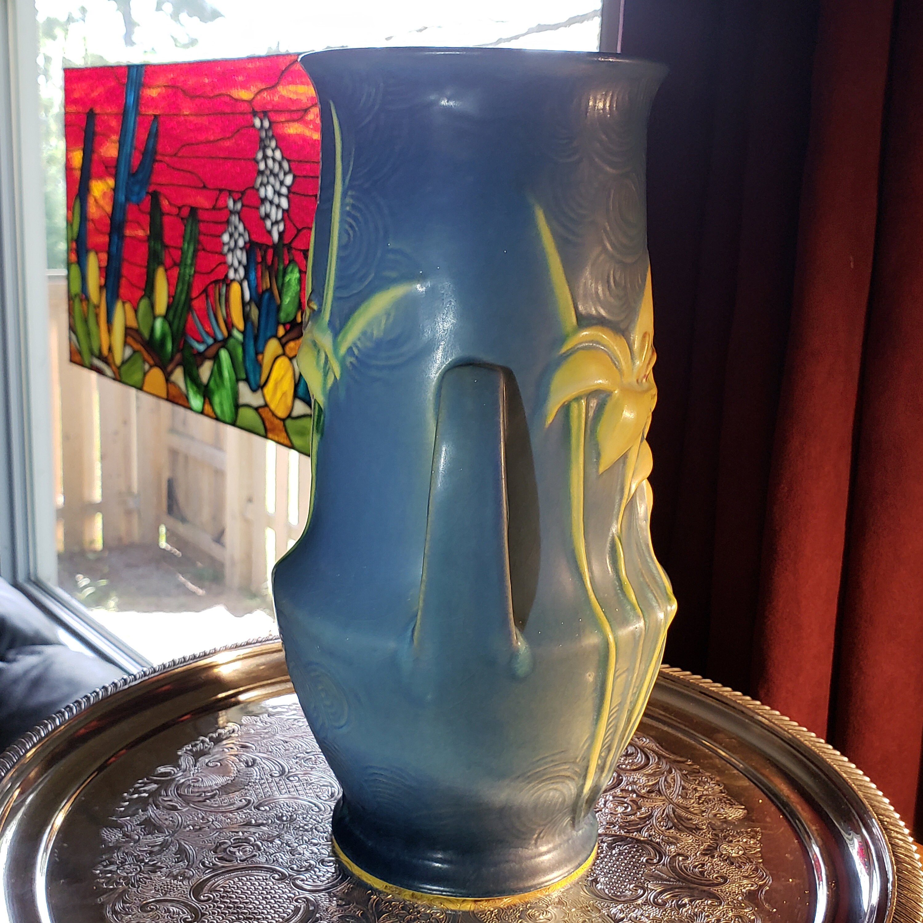 Rare Roseville Pottery Blue Zephyr Lily Flower Vase Ca 1948 Etsy