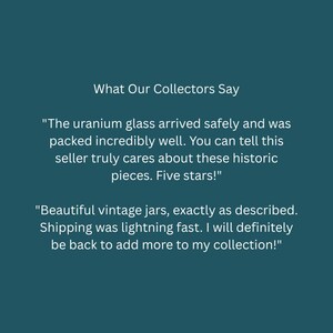 The image is a collage of two images. The first image shows a beautiful vintage jar, and the second image depicts a beautiful vintage jar. The text in the image describes the seller's appreciation for these historic pieces, stating that the seller truly cares about these pieces and that the seller will definitely be back to add more to the collection.