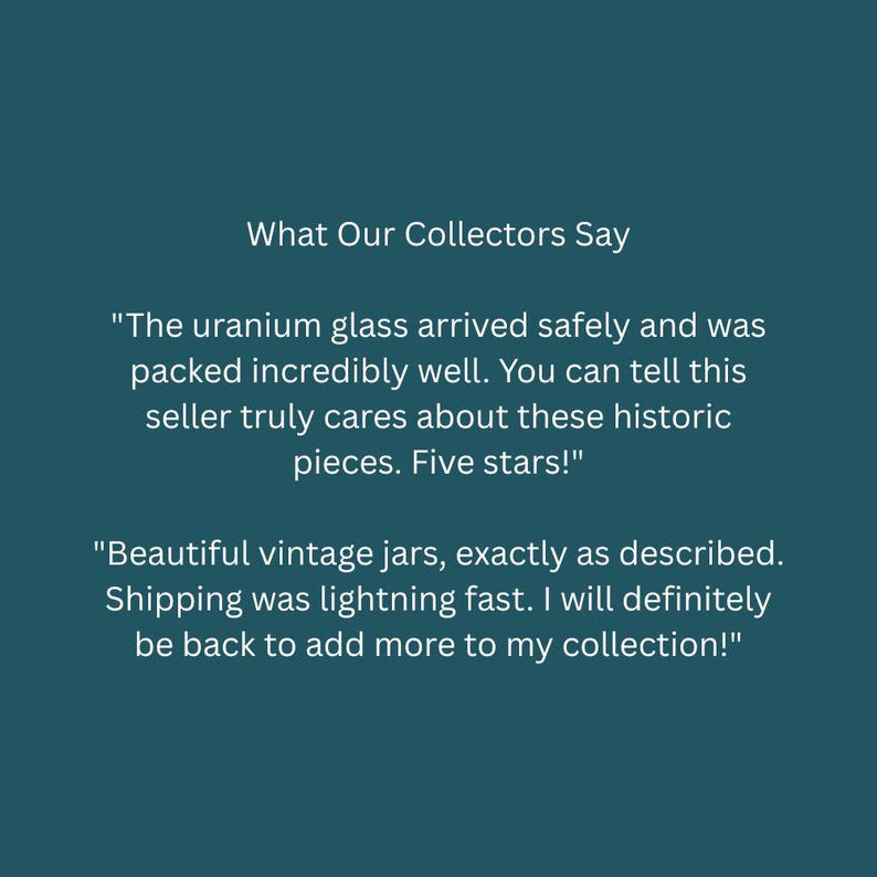 The image is a collage of two images. The first image shows a beautiful vintage jar, and the second image depicts a beautiful vintage jar. The text in the image describes the seller's appreciation for these historic pieces, stating that the seller truly cares about these pieces and that the seller will definitely be back to add more to the collection.