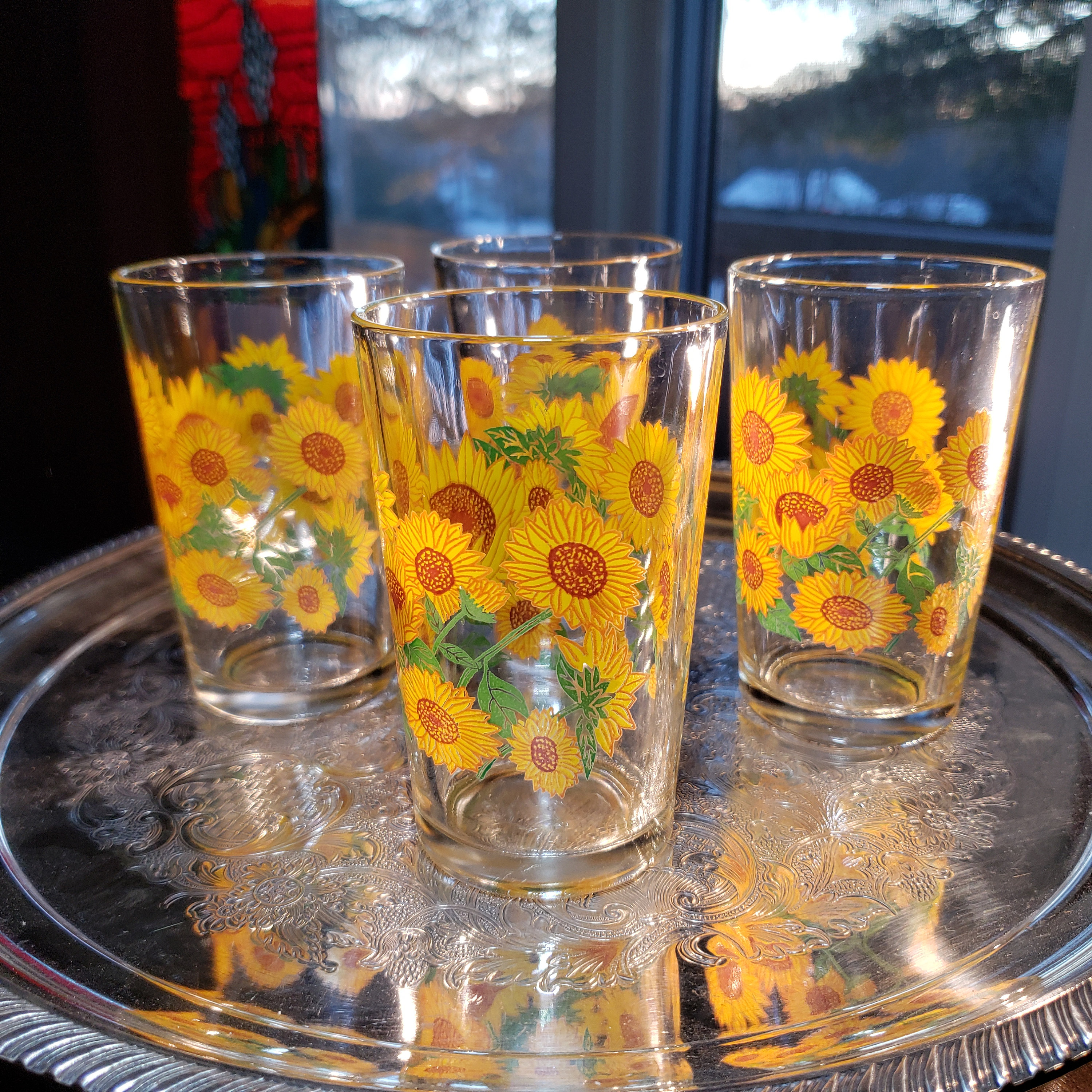 Glass Tabletop Decor Drinkware, Sunflower Transparent Glass