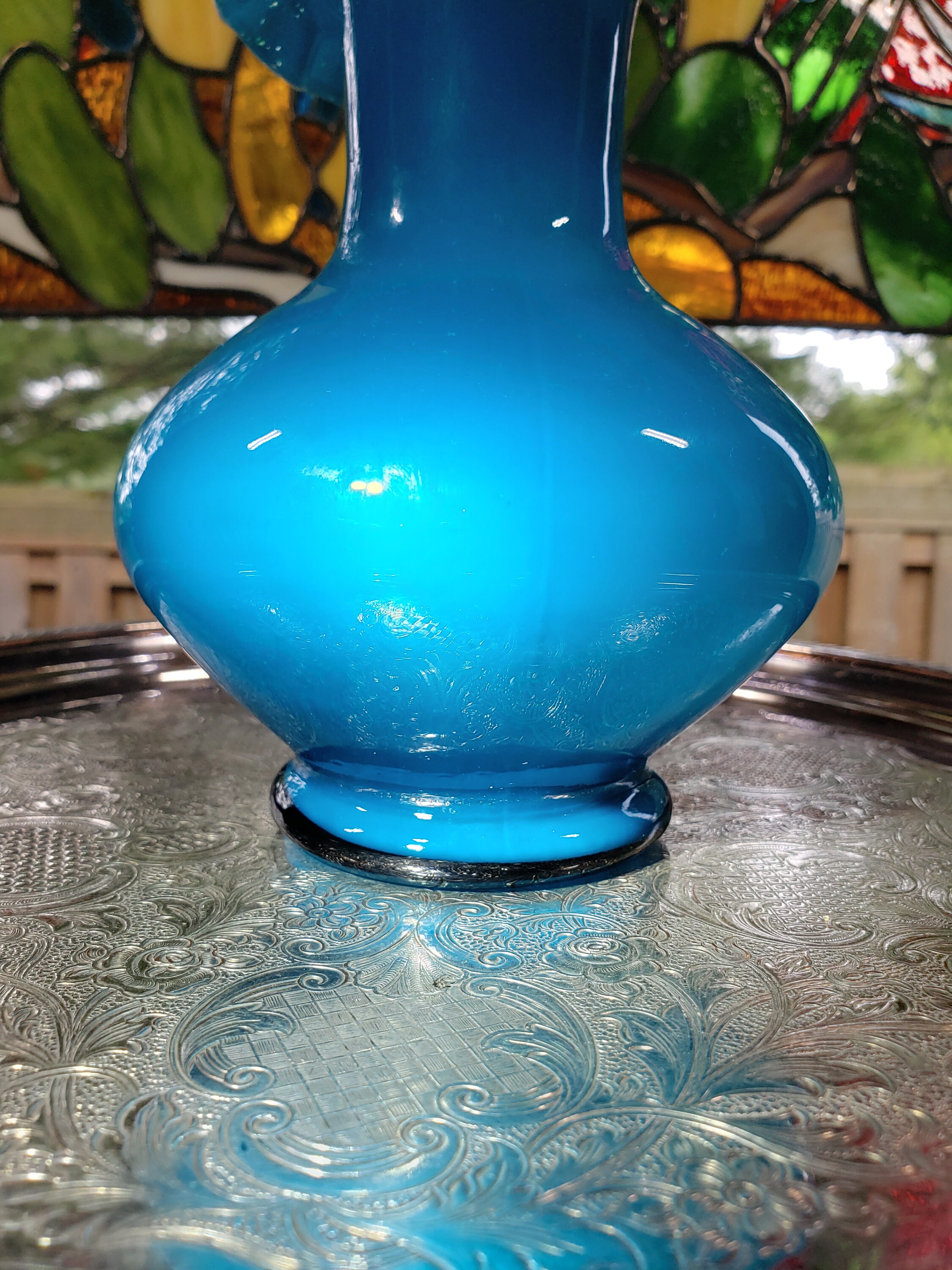 Vintage Blue Cased Glass Ruffle Vase - White Interior - Etsy