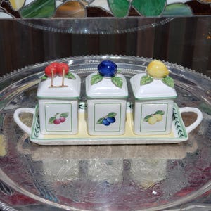 Jam Jar Set: French Garden Charm Fruit Designs - Cherry, Blueberry, Lemon