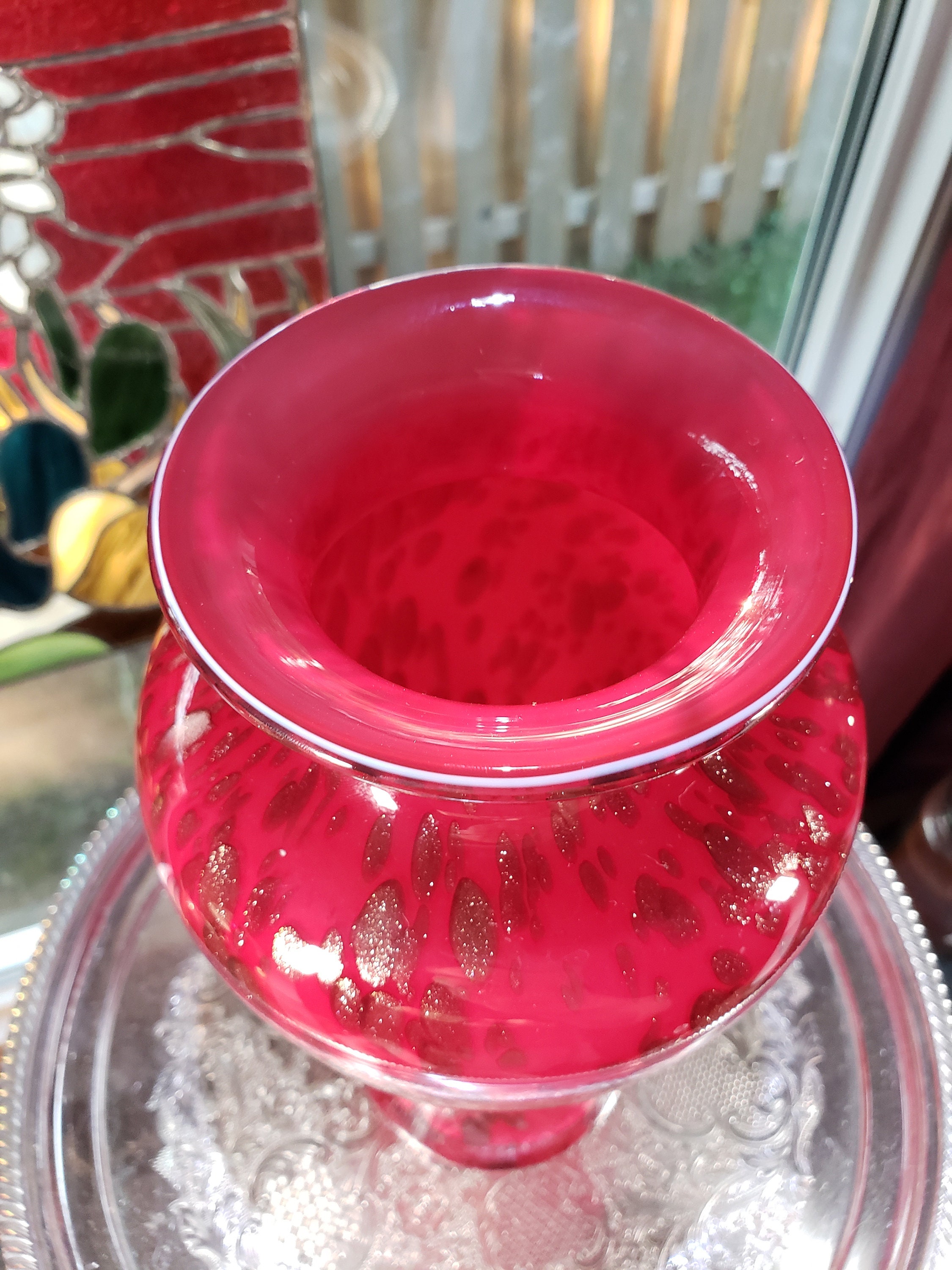 Retro Red & Gold Tall Art Glass Vase Red Glass Flower Vase Etsy Canada