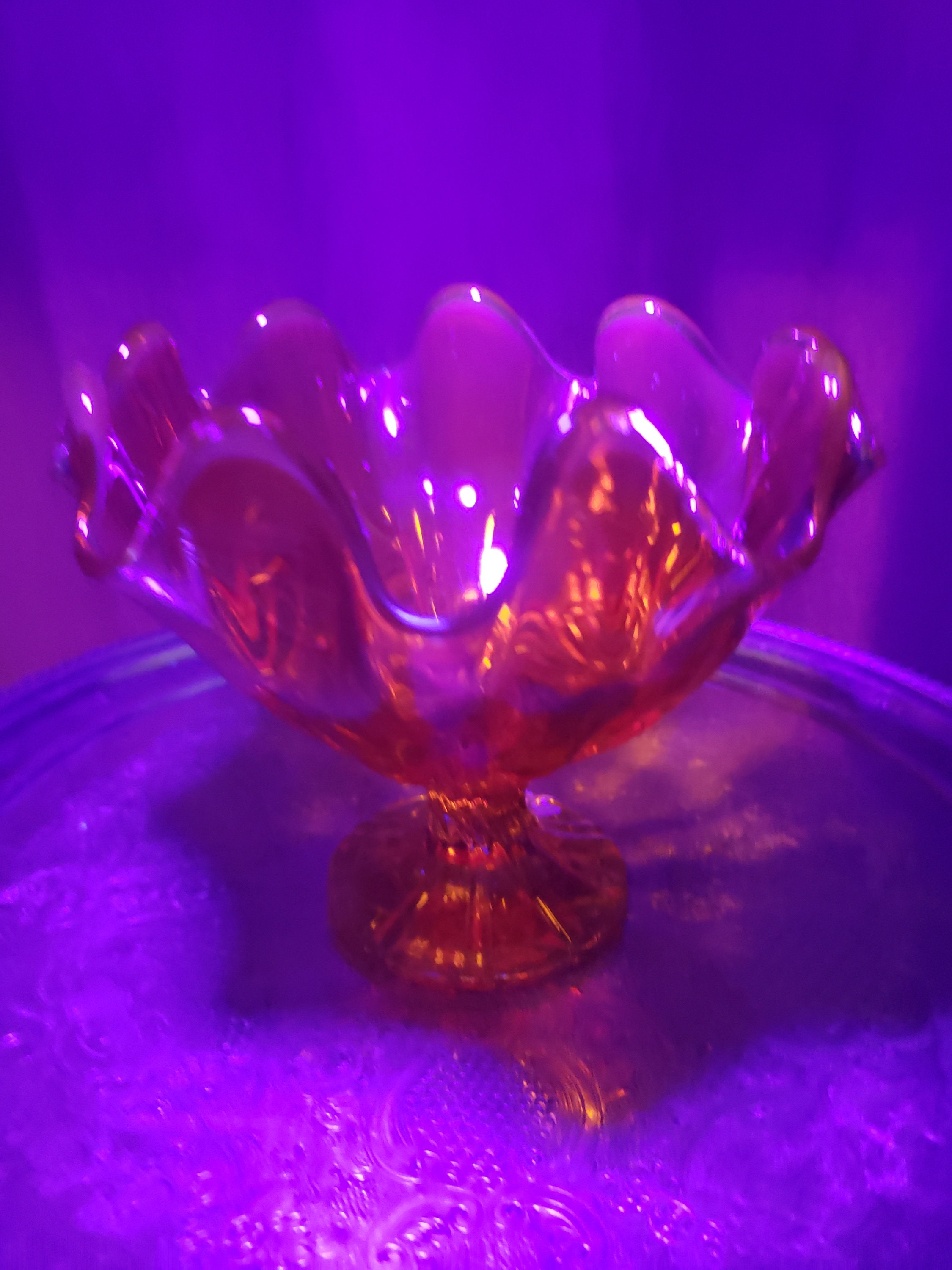 Vintage LE Smith Amberina Glowing Orange Handkerchief Bowl - 1960s