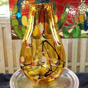Vintage Amber Art Glass Vase: Extra Large Fall Leaves MCM Decor