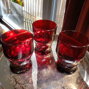 Ruby Red Viking Georgian Cocktail Glasses - Anchor Hocking - Set Of 3