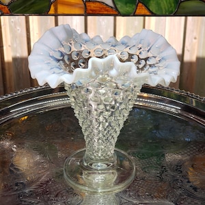 Vintage Tall Fenton Vase - Moonstone Opalescent White Hobnail Vase, Vintage Decor, Gift For Mom, Gift For Her, Free Shipping