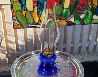 Vintage Cobalt Blue Glass Finger Oil Lamp: Retro Home Decor