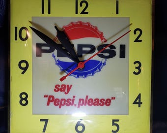 Pepsi Wall Clock: Lighted 1960s Pam Brand - Vintage Bar Decor