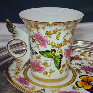 Porcelain Tea Cup and Saucer: Butterfly Motif (Allison LL) image 2