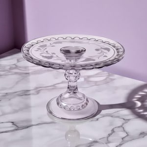 Amethyst Glass Cake Stand, Beaded Edge, Fern Berries Pattern (Tall Pedestal)