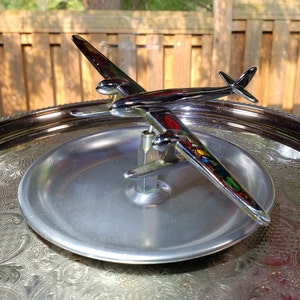 Vintage Art Deco Chrome Airplane Ashtray: Rare Articulated Float Plane