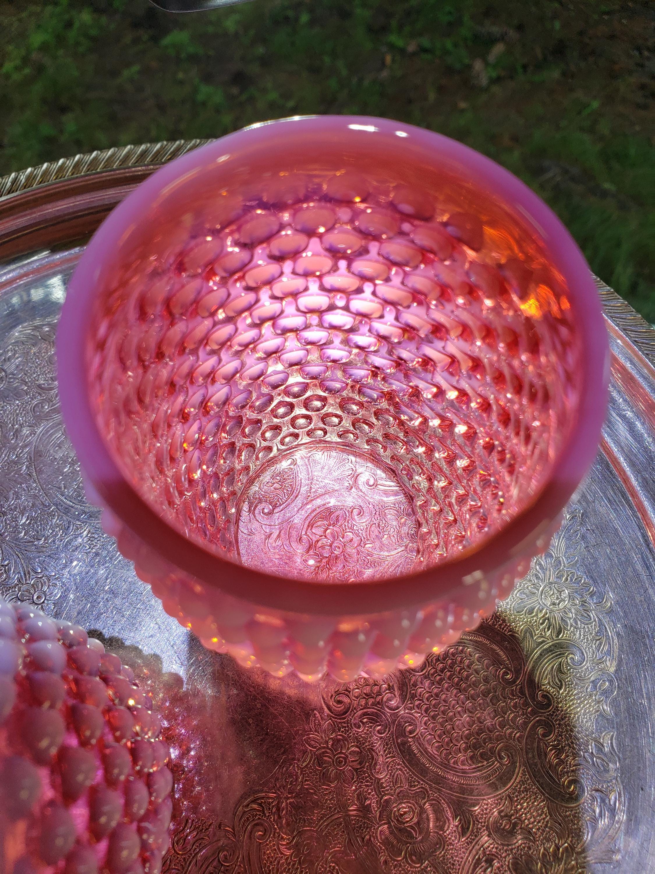 Vintage Fenton Cranberry Opalescent Hobnail Tumblers: 12 Oz Barrel