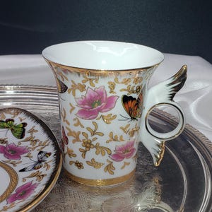 Porcelain Tea Cup and Saucer: Butterfly Motif (Allison LL) image 7