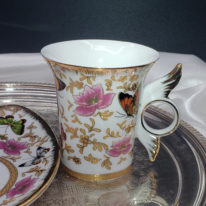Porcelain Tea Cup and Saucer: Butterfly Motif (Allison LL) image 7