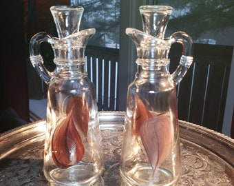 Anchor Hocking Cruet Set - Oil & Vinegar - Brown Leaves With Gold Border                                   >>> FREE SHIPPING <<<