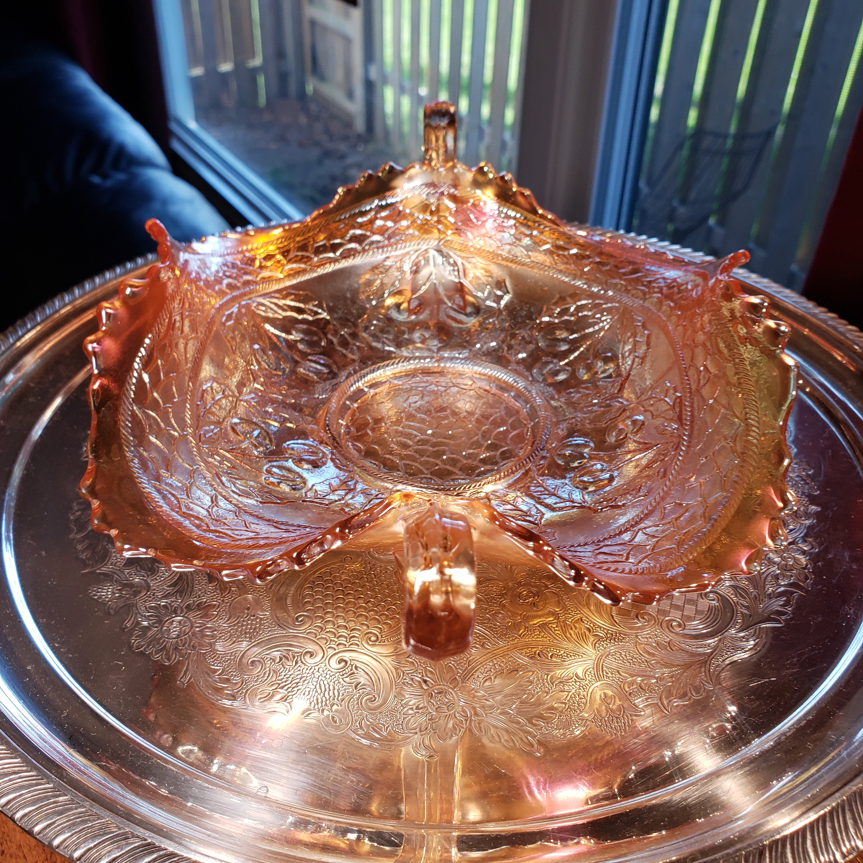 Vintage Fenton Carnival Glass Bowl: Iridescent Cherry Pattern