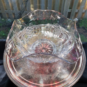 Vintage EAPG Silver Trim Fruit Bowl: Floral Overlay, Antique Decor