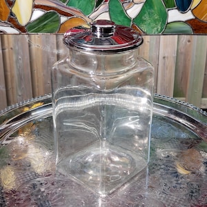 Vintage Square Counter Jar: Chrome Lid, General Store Decor