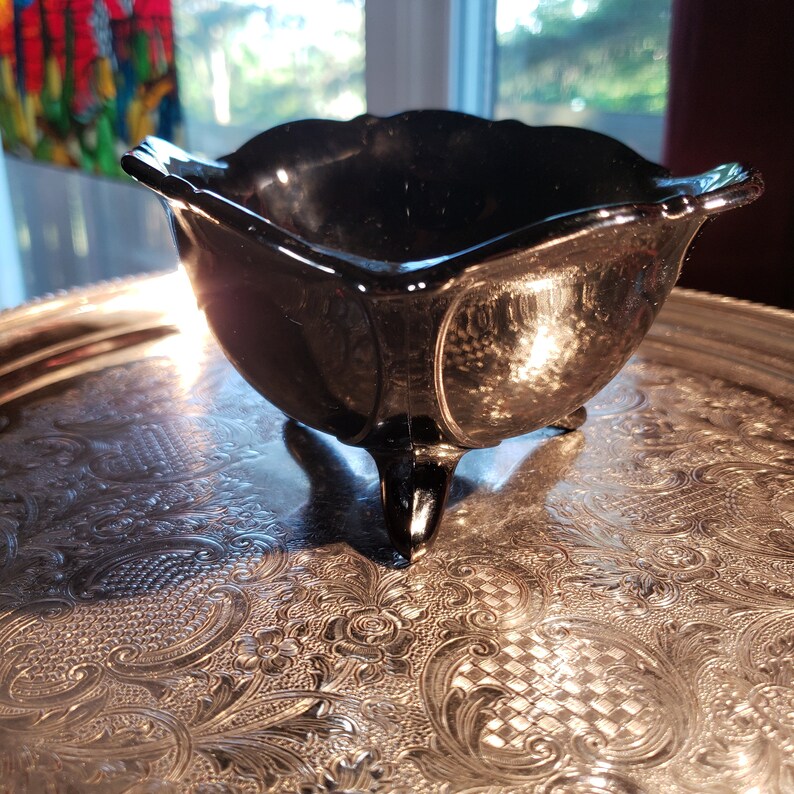 Black Ruffle 3 Footed Candy Bowl Depression Glass FREE SHIPPING image 3