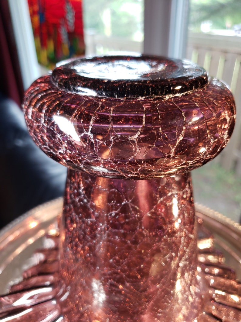 Purple Crackle Glass Flower Vase Made by Bischoff Glass Etsy
