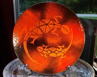 Mid Century Modern Salamander Bowl, Orange Black Enamel (Vintage)