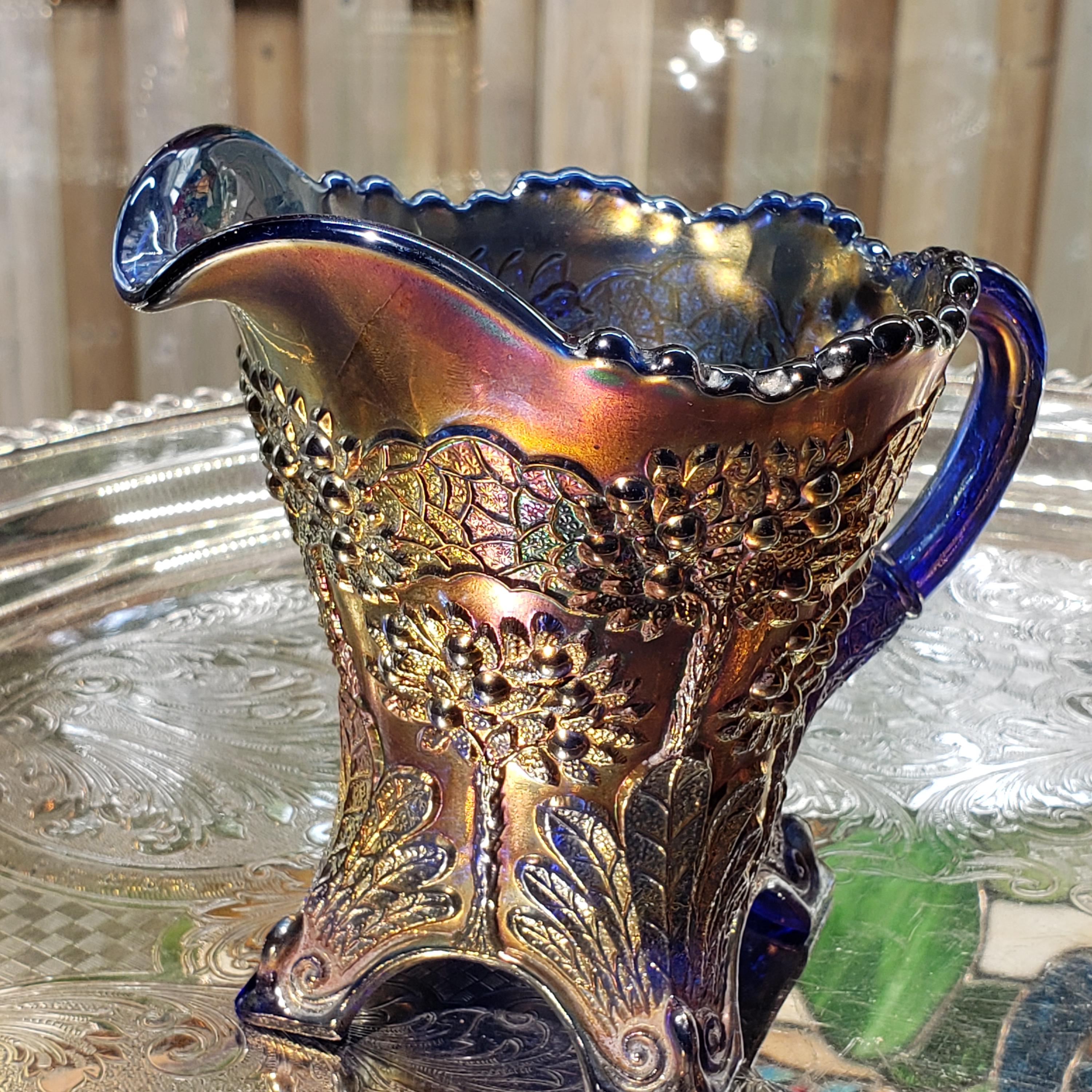Fenton Orange Tree Carnival Glass Cream & Sugar Set: Iridescent