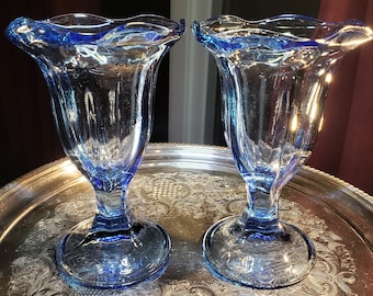 Ice Blue Soda Shop Parfait Glass Pair, Sundae Glasses, Kitchen Decor      >>>FREE SHIPPING <<<