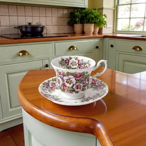 Royal Albert Teacup and Saucer: Viola Pattern - Purple Trim Bone China