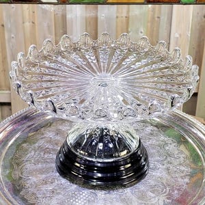 Vintage Pressed Glass Pedestal Cake Stand: Diamond Pattern, 1980s Decor