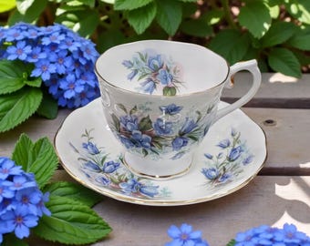 Royal Albert Bone China Teacup & Saucer, Blue Forget-Me-Nots (Vintage)