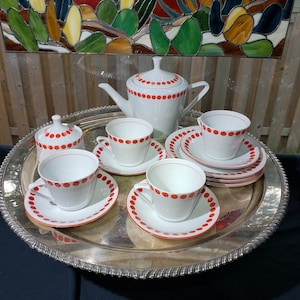 Polka Dot Tea Set: Red Teapot and Cups - Nostalgic Retro Style