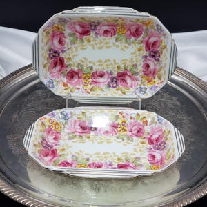 Vintage Royal Albert Serena Pattern - Pair Of 7 in Rectangular Sweet Meat Plates, English China, Pink Rose China, Free Shipping