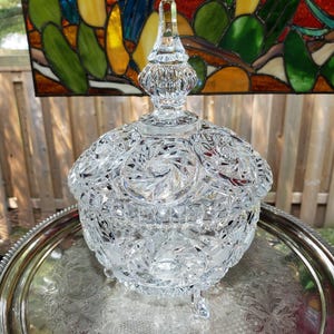 Lead Crystal Candy Bowl: Pinwheel Pattern, Footed Glass image 2