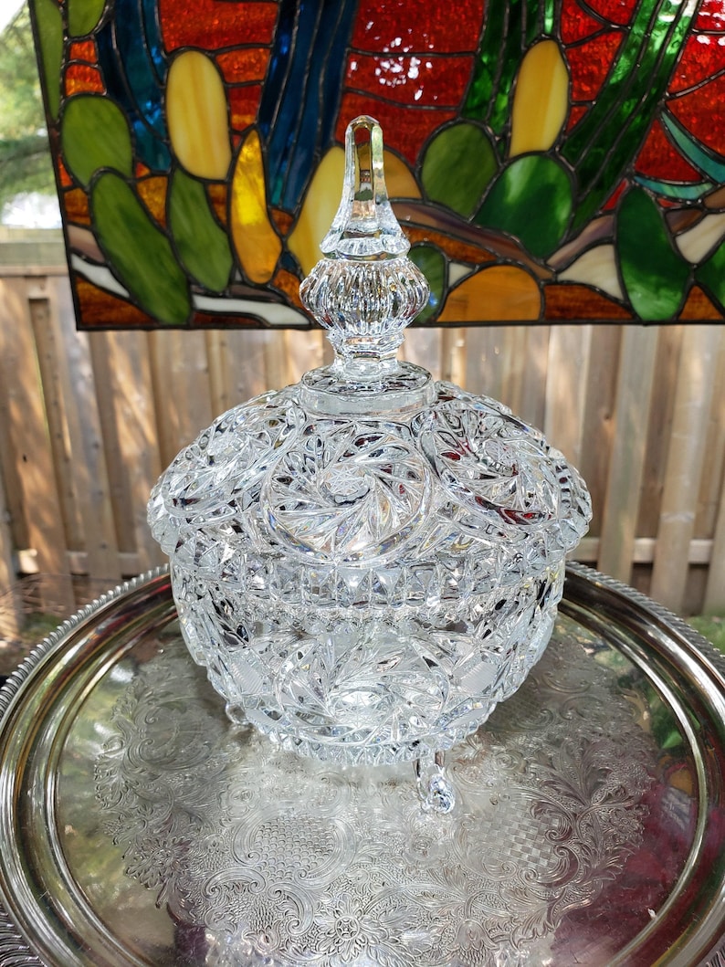 Lead Crystal Candy Bowl: Pinwheel Pattern, Footed Glass image 2