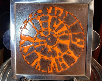 Mid Century Modern Ceramic Tile Trivet, Orange Splash (8 Inch, Stainless Trim)