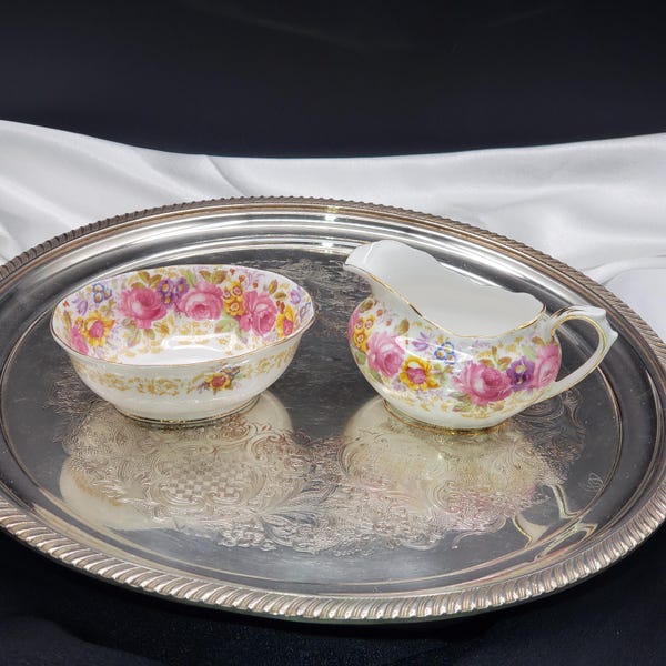 Royal Albert Creamer and Sugar Bowl, Serena Pink Rose (Fine China)