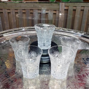 Vintage Bohemia Crystal Liqueur Glasses - Lace Pattern Set of 5