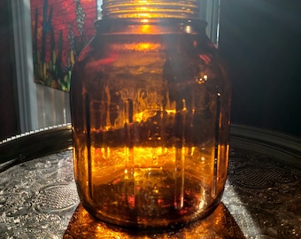 Reed Glass Co - Pot 12 côtes ambré - Mars 1949, pot rétro, pot ambre vintage
