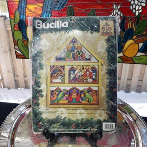 Vintage Bucilla Nativity Scene - 9&quot; x 12&quot; Counted Cross Stitch Hutch - Designed By Linda Gillum ca 1995, 83237 New Old Stock, Free Shipping
